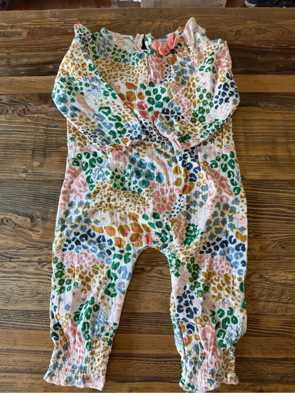 Mud Pie 6-9 MONTHS Multicolor Leopard Print Baby Romper